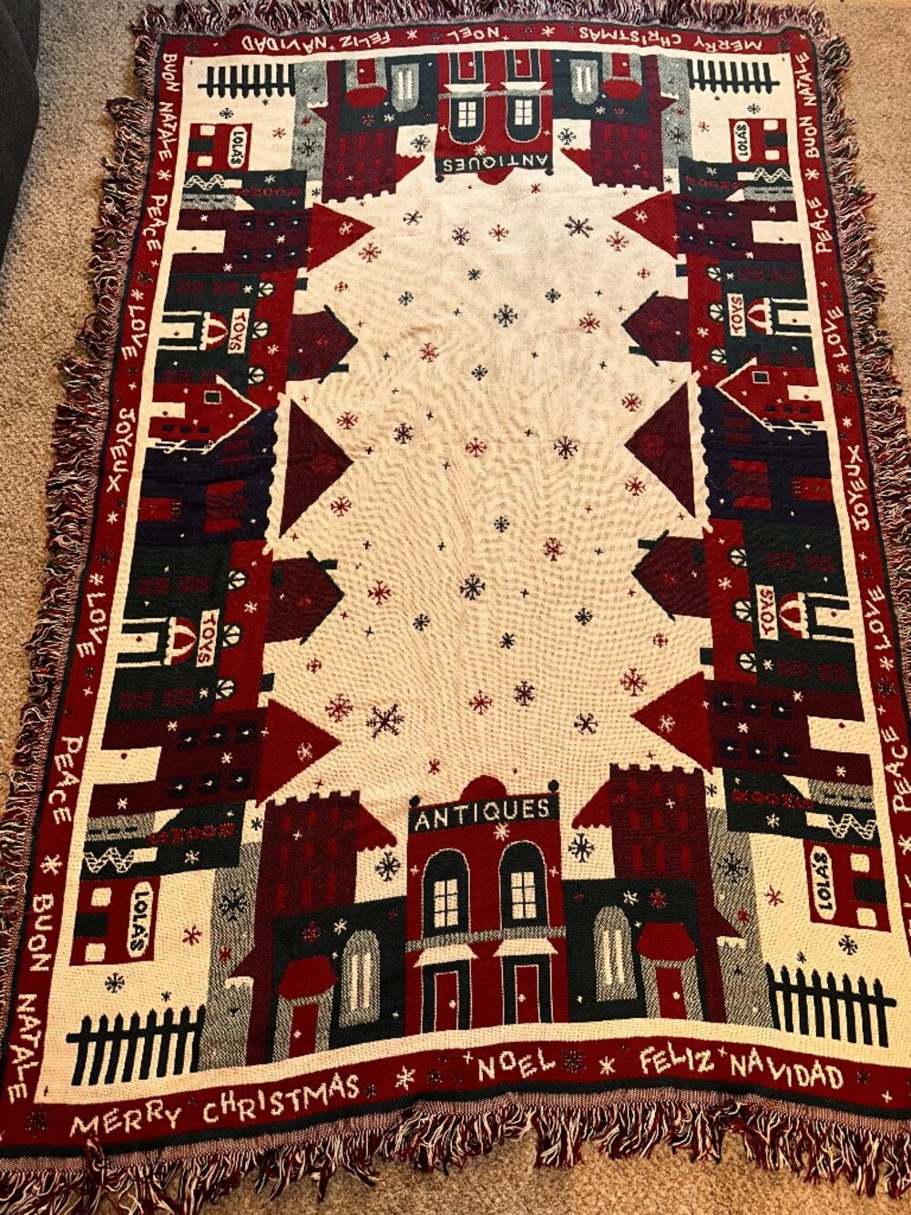 Winter Holiday Village Throw Blanket Christmas 72”X 49” Tapestry Goodwin Weavers